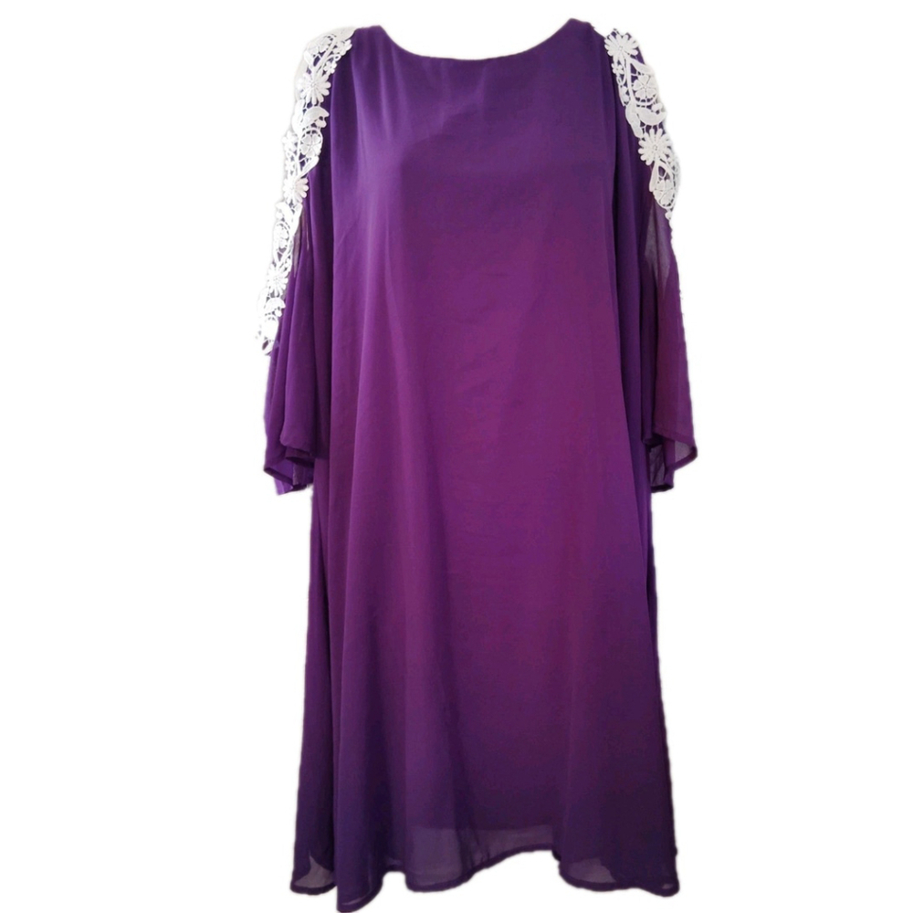 Roiii Purple Cold Shoulder Top 4XL Lace Trim Floral Boho Plus Size Blouse